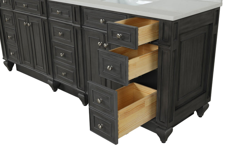 Winston 84" Double Sink Vanity with White Quartz Top - Design Element Bath Kitchen - Bathroom Vanity - Warm White