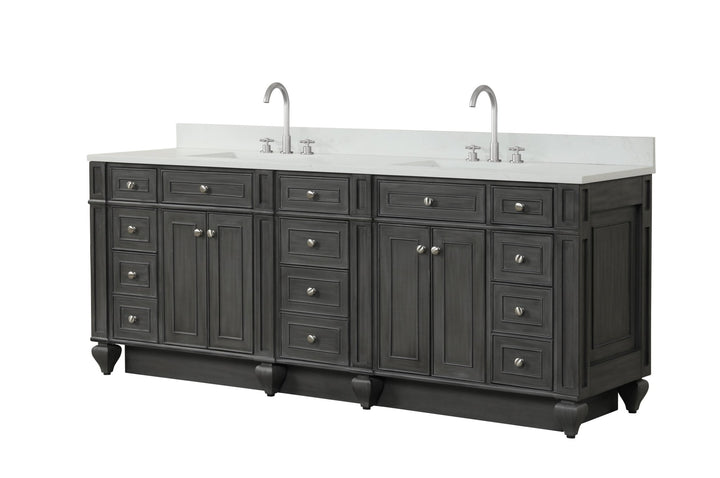Winston 84" Double Sink Vanity with White Quartz Top - Design Element Bath Kitchen - Bathroom Vanity - Warm White