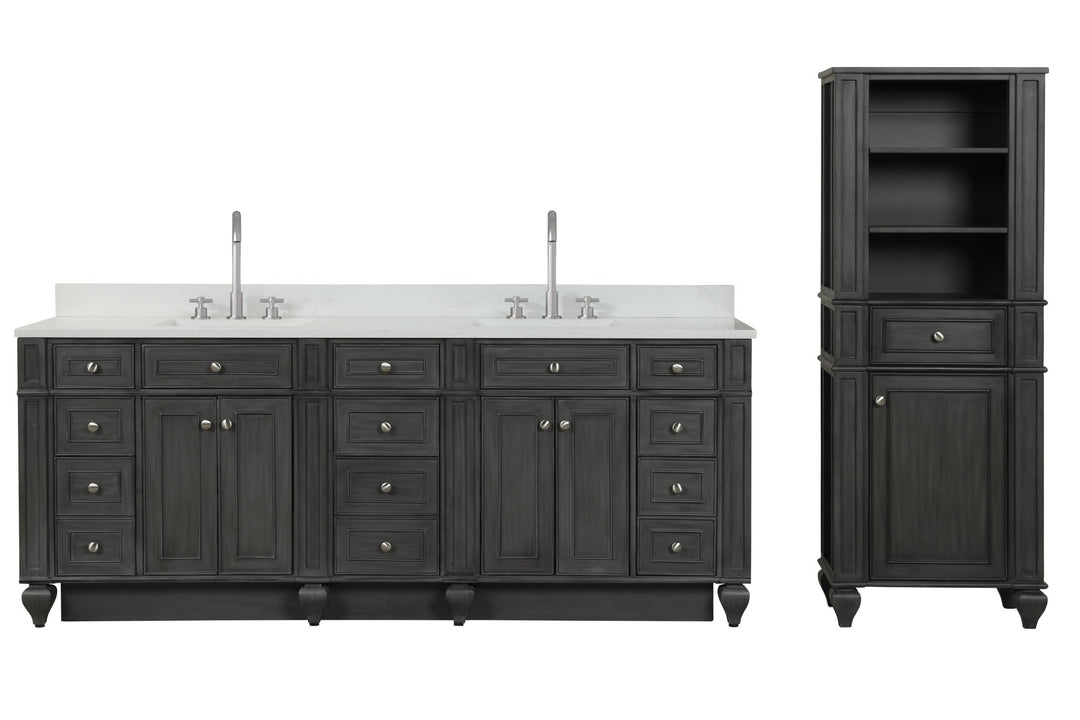 Winston 84" Double Sink Vanity with White Quartz Top - Design Element Bath Kitchen - Bathroom Vanity - Warm White