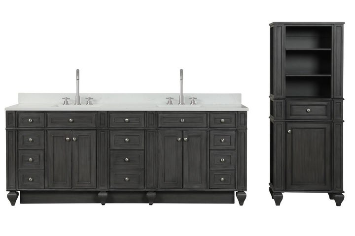 Winston 84" Double Sink Vanity with White Quartz Top - Design Element Bath Kitchen - Bathroom Vanity - Warm White