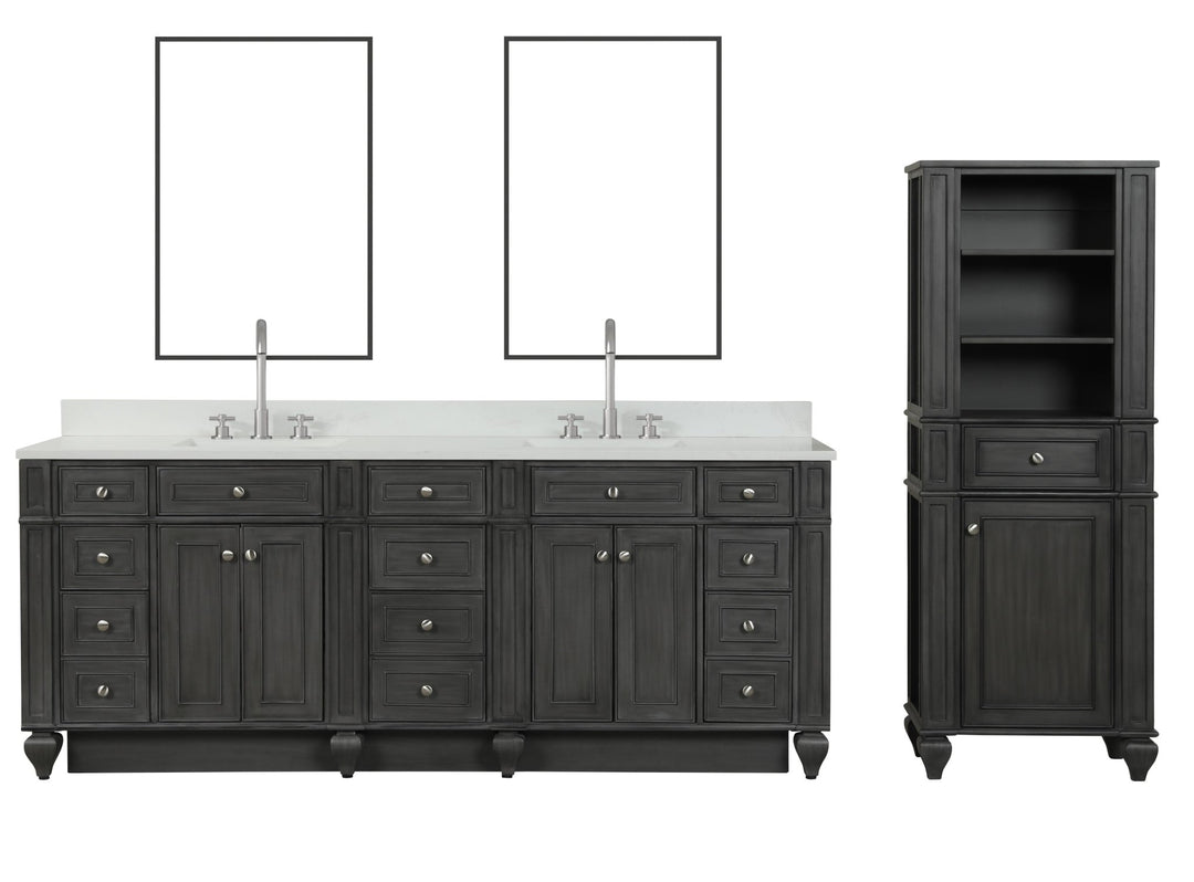 Winston 84" Double Sink Vanity with White Quartz Top - Design Element Bath Kitchen - Bathroom Vanity - Warm White