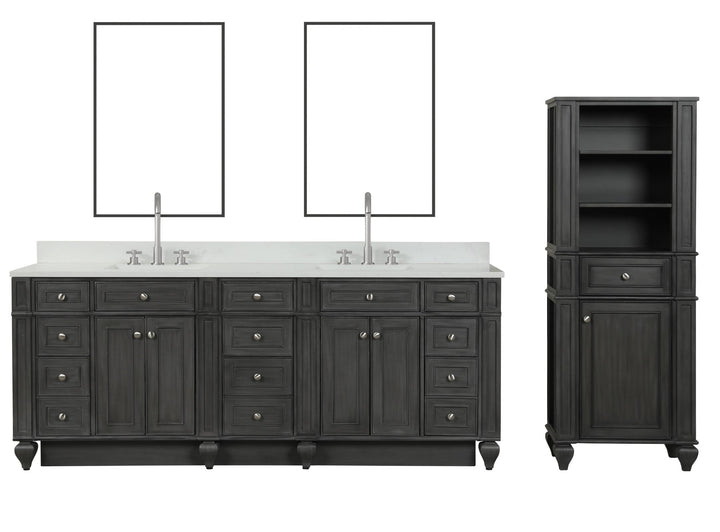 Winston 84" Double Sink Vanity with White Quartz Top - Design Element Bath Kitchen - Bathroom Vanity - Warm White