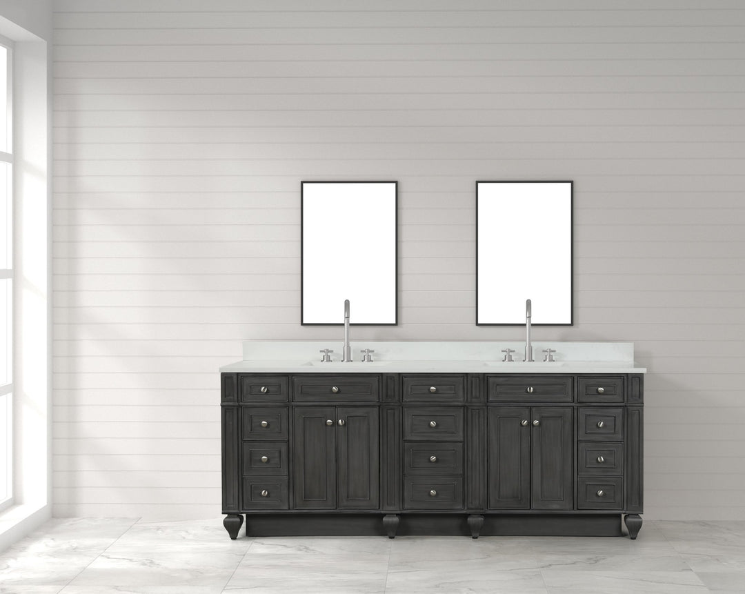 Winston 84" Double Sink Vanity with White Quartz Top - Design Element Bath Kitchen - Bathroom Vanity - Charcoal Gray