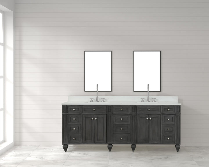Winston 84" Double Sink Vanity with White Quartz Top - Design Element Bath Kitchen - Bathroom Vanity - Warm White