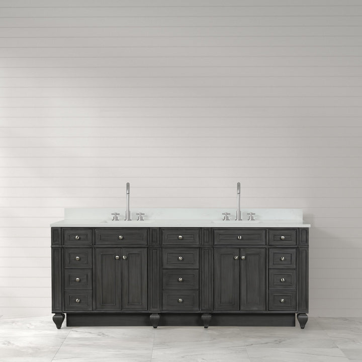 Winston 84" Double Sink Vanity with White Quartz Top - Design Element Bath Kitchen - Bathroom Vanity - Warm White