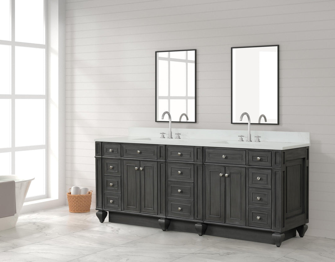 Winston 84" Double Sink Vanity with White Quartz Top - Design Element Bath Kitchen - Bathroom Vanity - Warm White