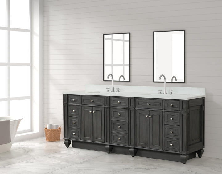 Winston 84" Double Sink Vanity with White Quartz Top - Design Element Bath Kitchen - Bathroom Vanity - Warm White