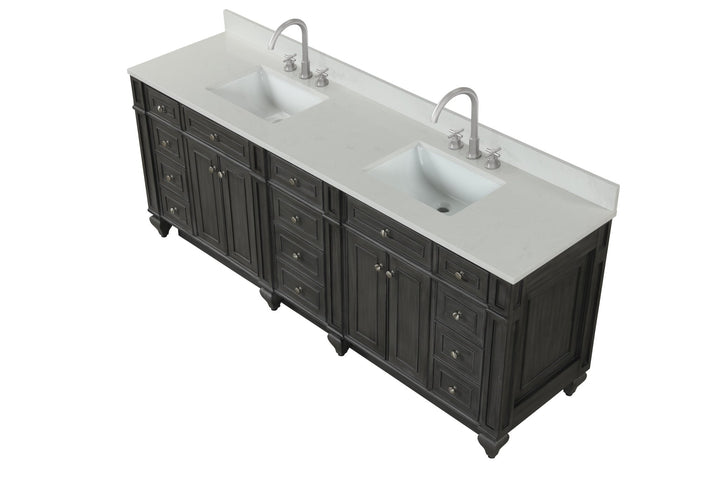 Winston 84" Double Sink Vanity with White Quartz Top - Design Element Bath Kitchen - Bathroom Vanity - Warm White