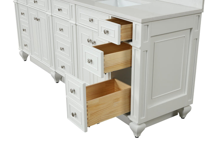 Winston 84" Double Sink Vanity with White Quartz Top - Design Element Bath Kitchen - Bathroom Vanity - Warm White