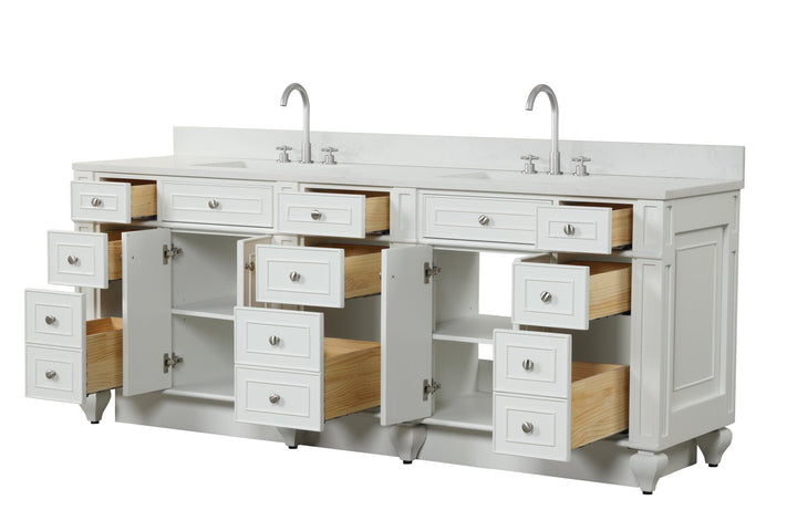 Winston 84" Double Sink Vanity with White Quartz Top - Design Element Bath Kitchen - Bathroom Vanity - Warm White