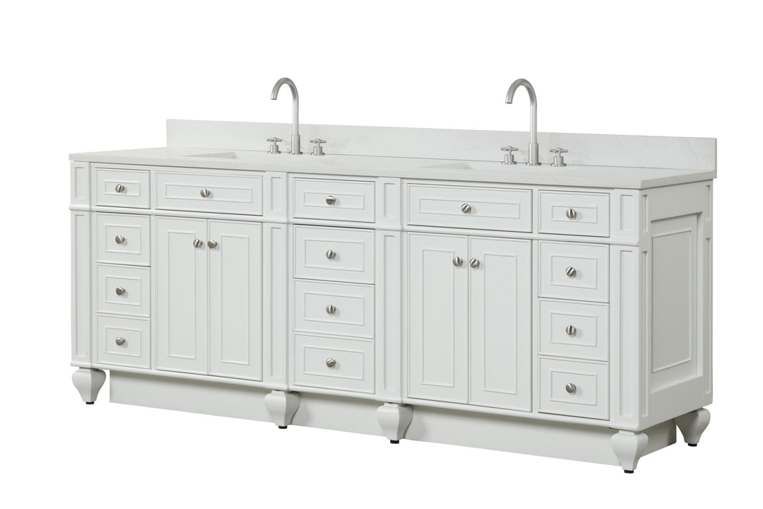 Winston 84" Double Sink Vanity with White Quartz Top - Design Element Bath Kitchen - Bathroom Vanity - Warm White
