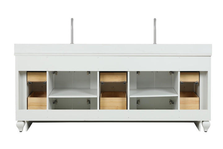 Winston 84" Double Sink Vanity with White Quartz Top - Design Element Bath Kitchen - Bathroom Vanity - Warm White