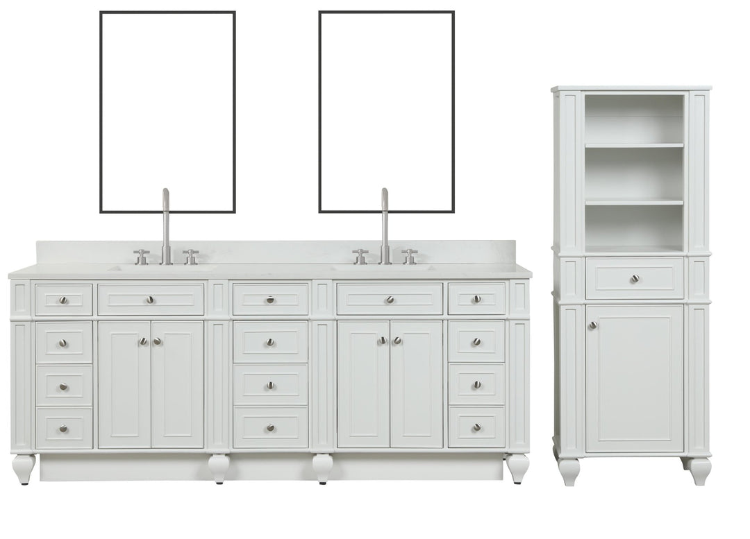 Winston 84" Double Sink Vanity with White Quartz Top - Design Element Bath Kitchen - Bathroom Vanity - Warm White