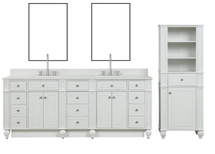 Winston 84" Double Sink Vanity with White Quartz Top - Design Element Bath Kitchen - Bathroom Vanity - Warm White