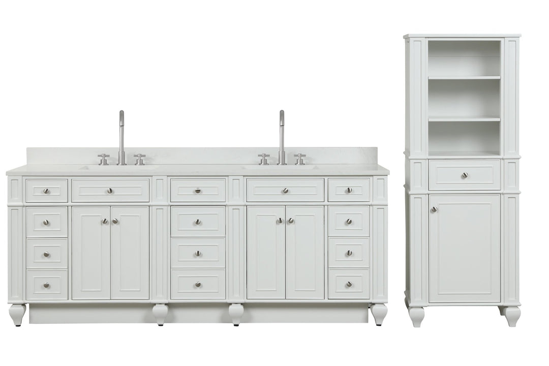 Winston 84" Double Sink Vanity with White Quartz Top - Design Element Bath Kitchen - Bathroom Vanity - Warm White