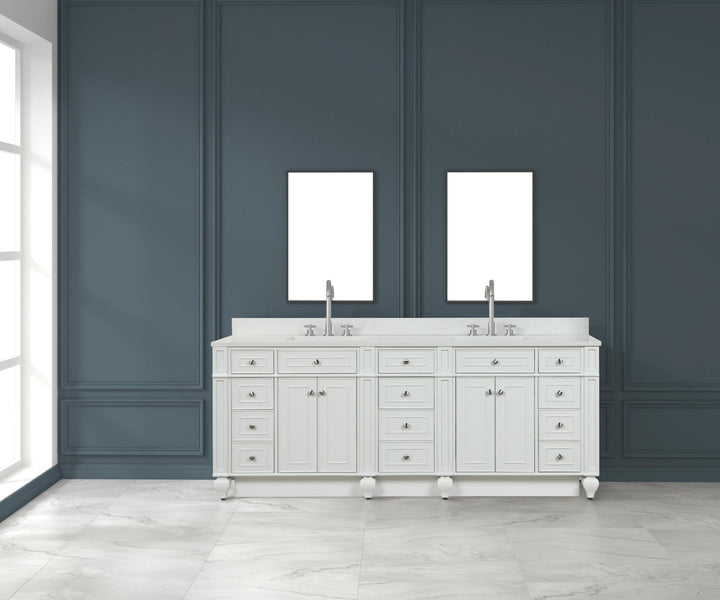 Winston 84" Double Sink Vanity with White Quartz Top - Design Element Bath Kitchen - Bathroom Vanity - Warm White