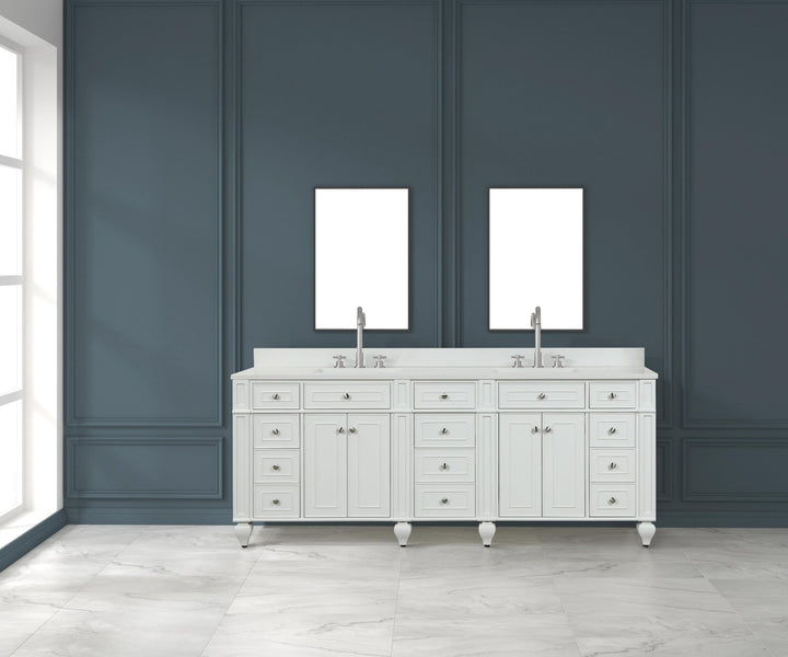 Winston 84" Double Sink Vanity with White Quartz Top - Design Element Bath Kitchen - Bathroom Vanity - Warm White