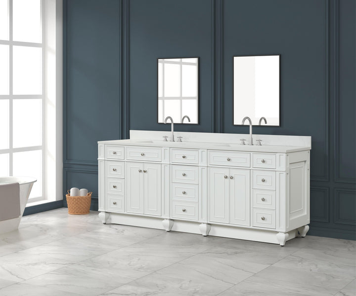 Winston 84" Double Sink Vanity with White Quartz Top - Design Element Bath Kitchen - Bathroom Vanity - Warm White