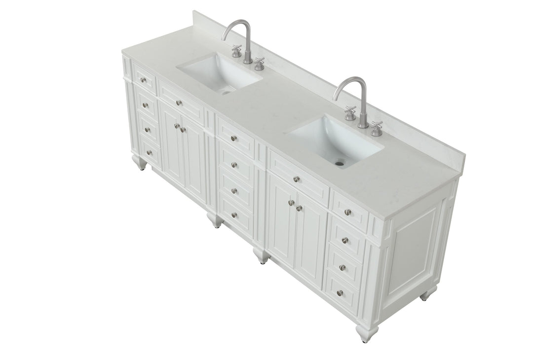 Winston 84" Double Sink Vanity with White Quartz Top - Design Element Bath Kitchen - Bathroom Vanity - Warm White