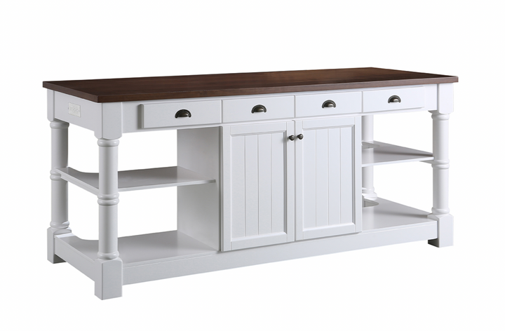 Monterey 80" Kitchen Island in White Cabinet Finish and Wood Countertop