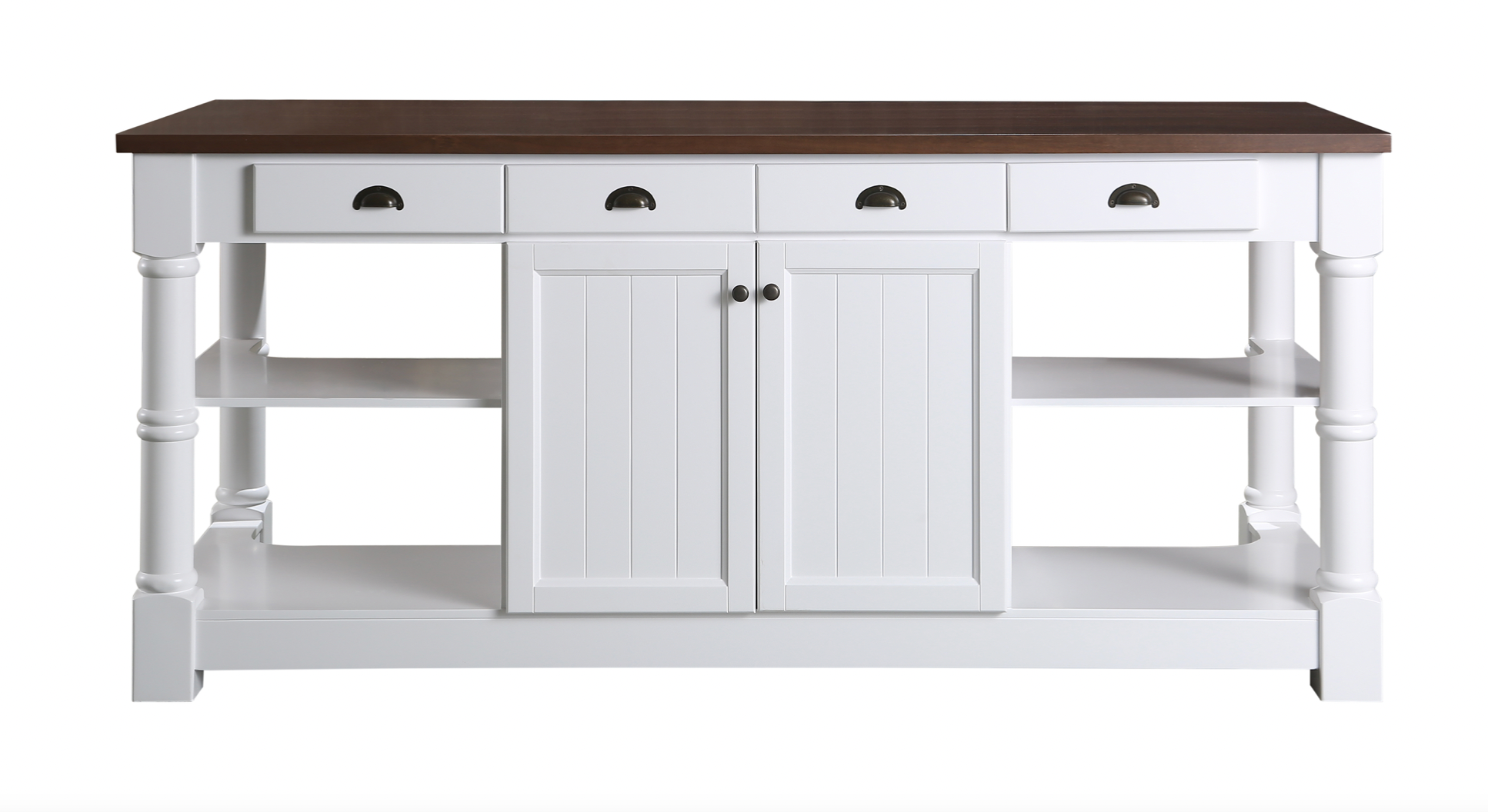 Monterey 80 In. Kitchen Island in White Cabinet Finish and Wood Countertop