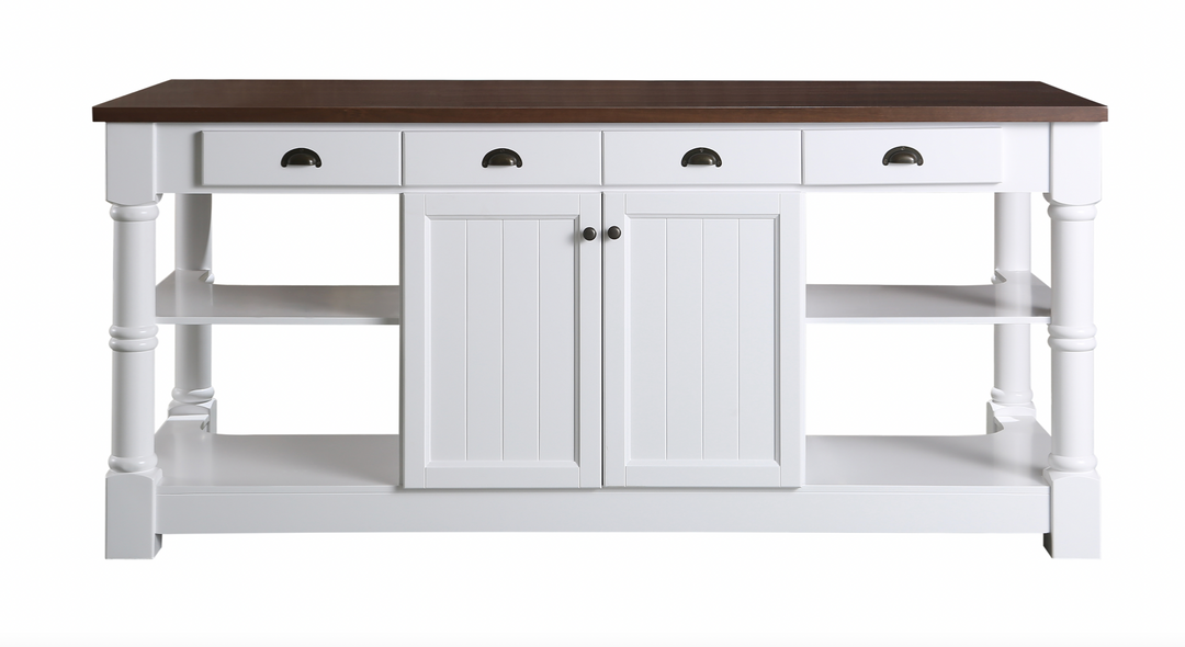 Monterey 80" Kitchen Island in White Cabinet Finish and Wood Countertop