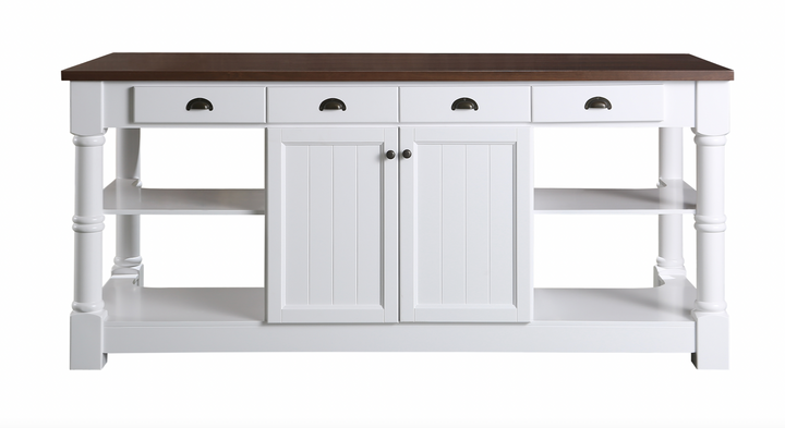 Monterey 80" Kitchen Island in White Cabinet Finish and Wood Countertop