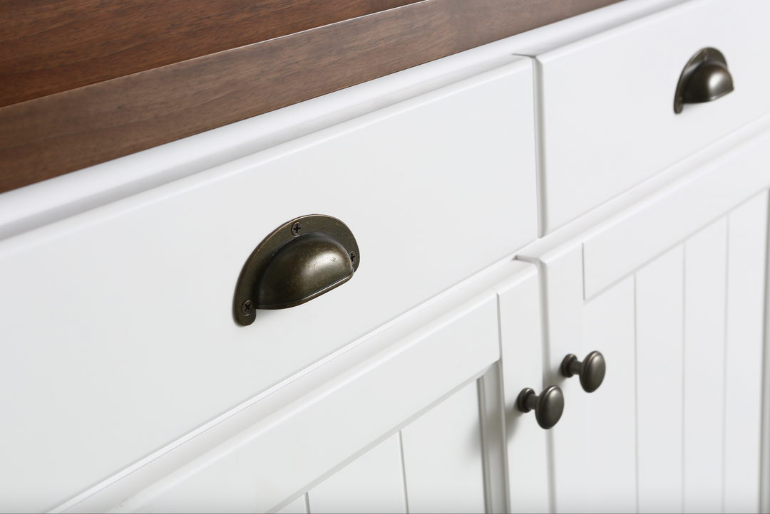 Monterey 80" Kitchen Island in White Cabinet Finish and Wood Countertop
